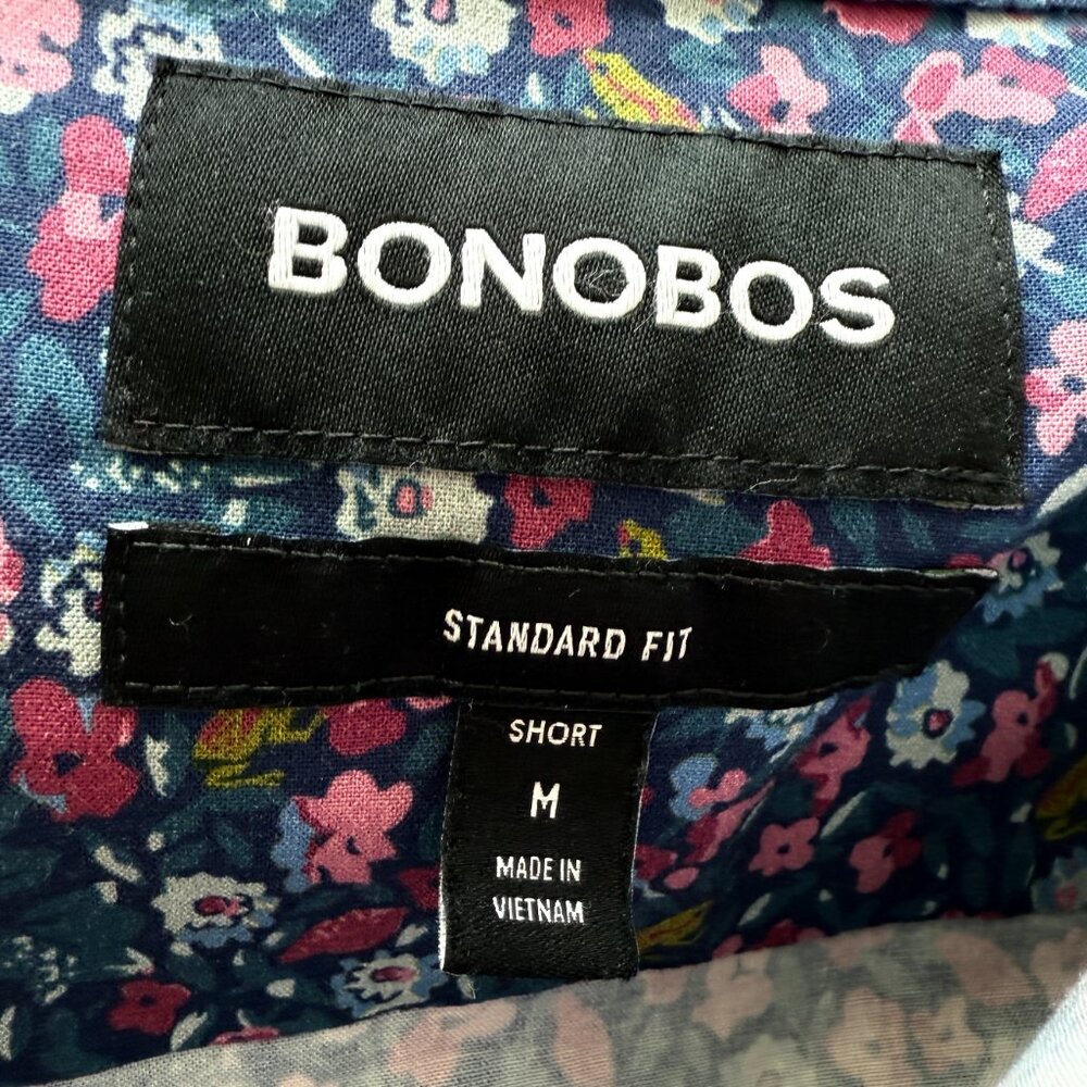 Bonobos Blue and Magenta Floral Short-Sleeved Button-Up Shirt — Medium - Picture 3 of 4
